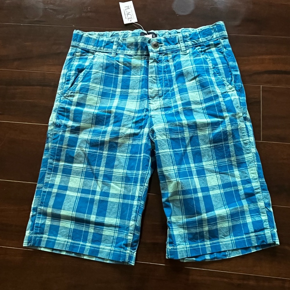 ⭐️NWT - Children's Place - Aqua & Blue Plaid Shorts - Boys 12